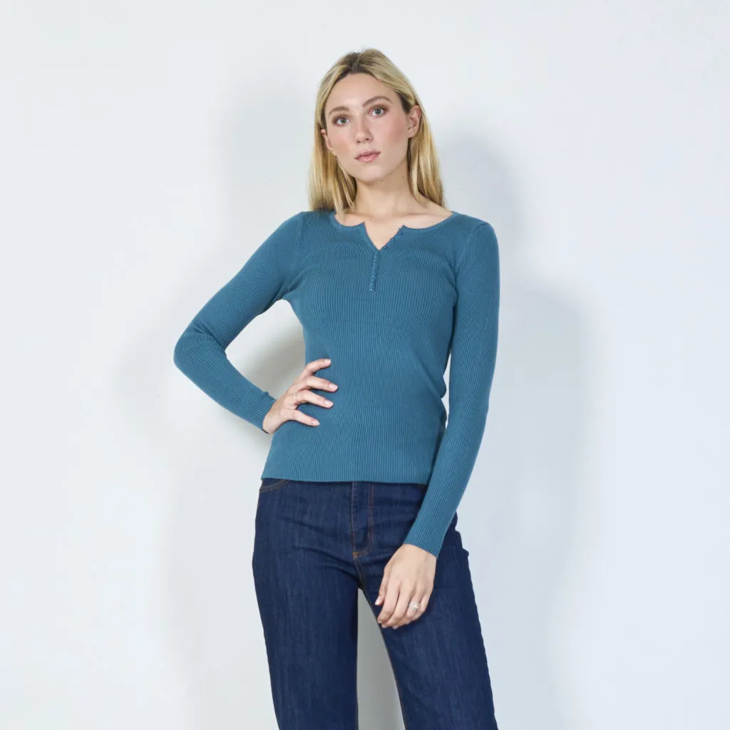 Casual ribbed henley sweater wholesale