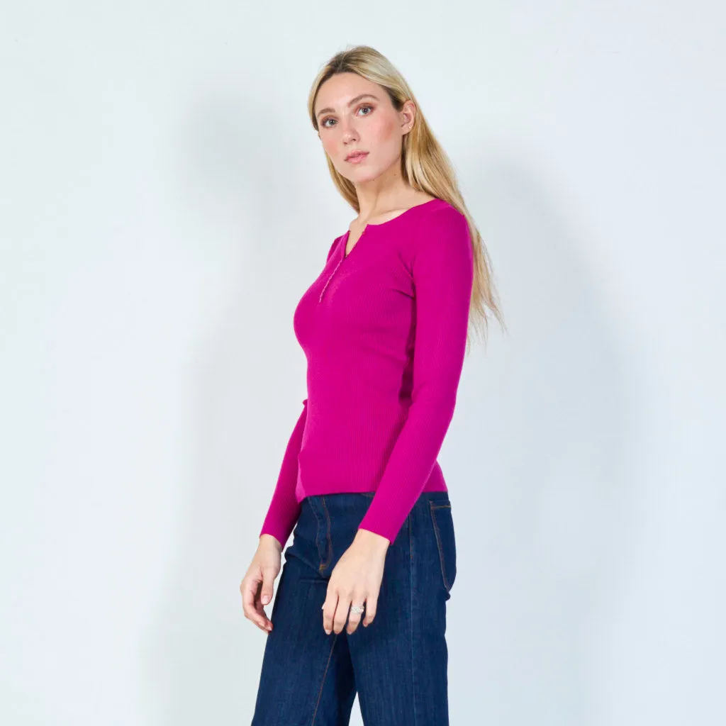 Casual ribbed henley sweater wholesale