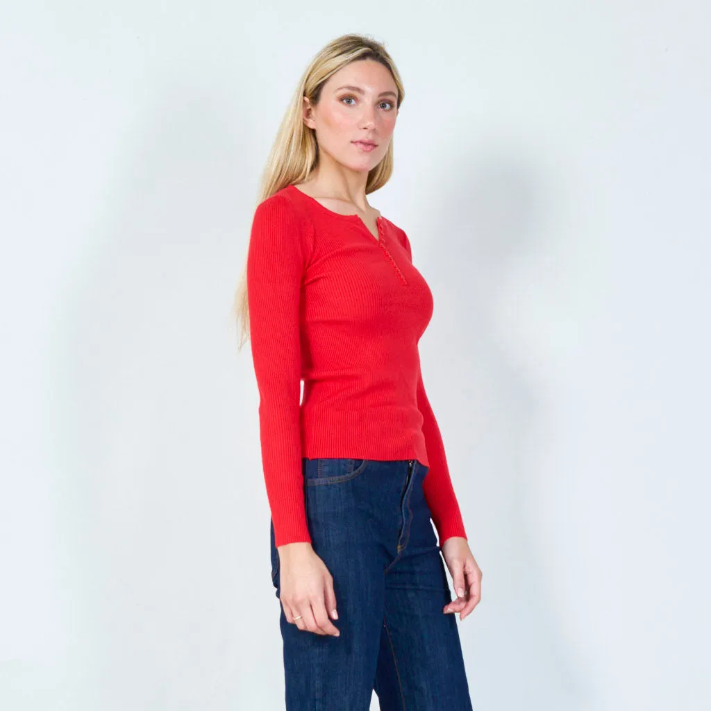 Casual ribbed henley sweater wholesale