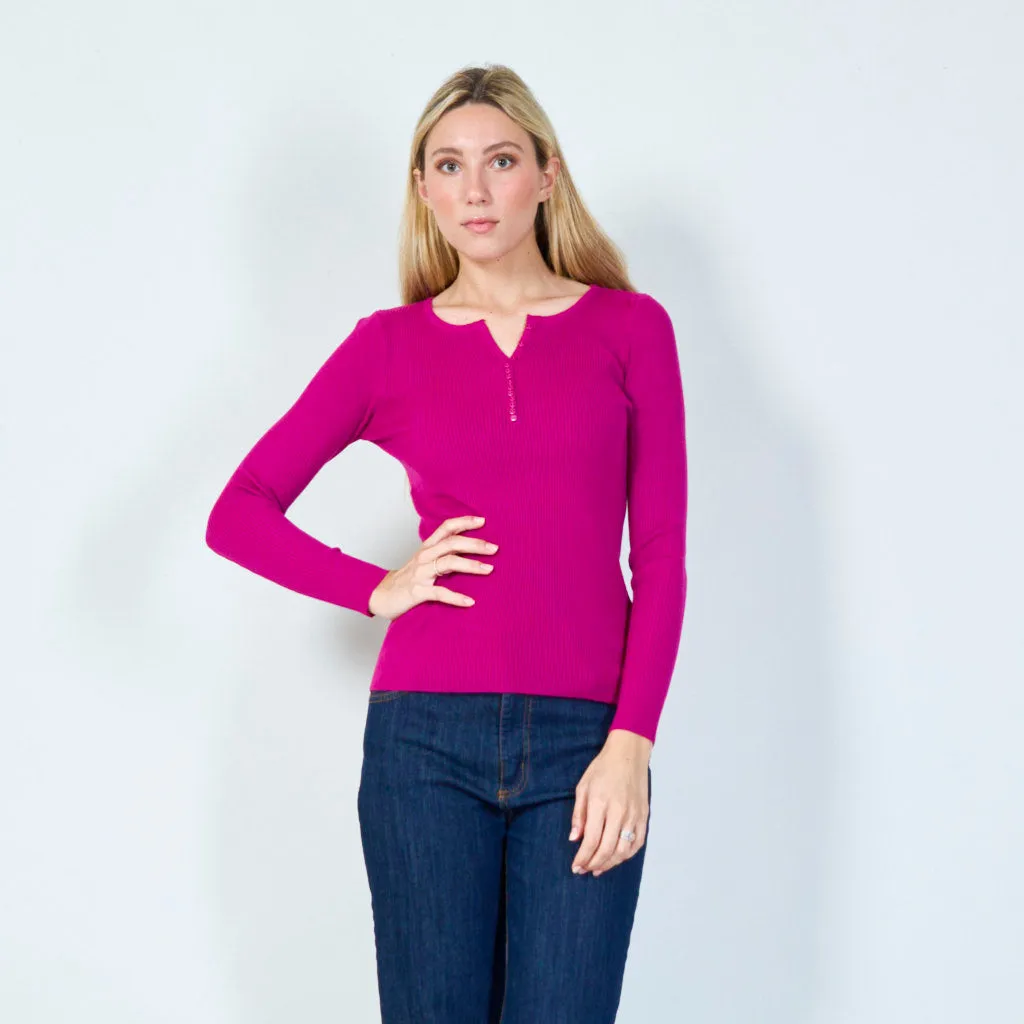 Casual ribbed henley sweater wholesale