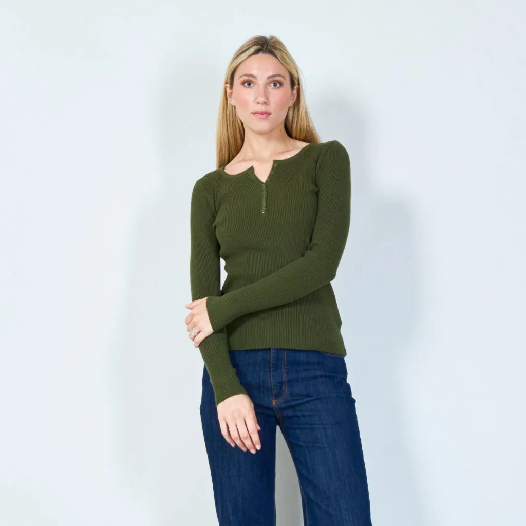 Casual ribbed henley sweater wholesale