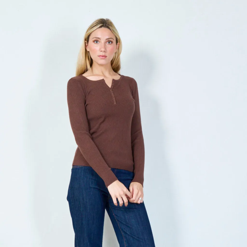 Casual ribbed henley sweater wholesale