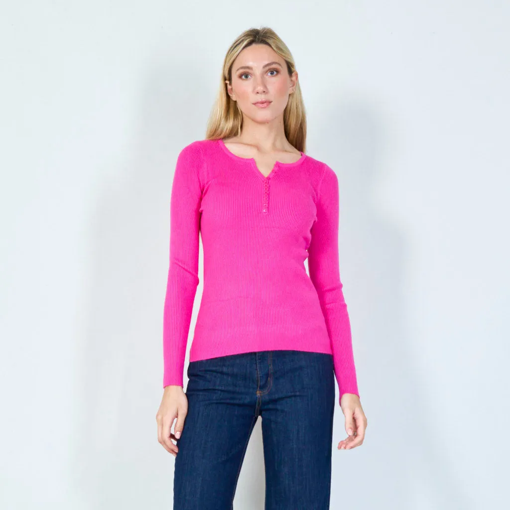 Casual ribbed henley sweater wholesale