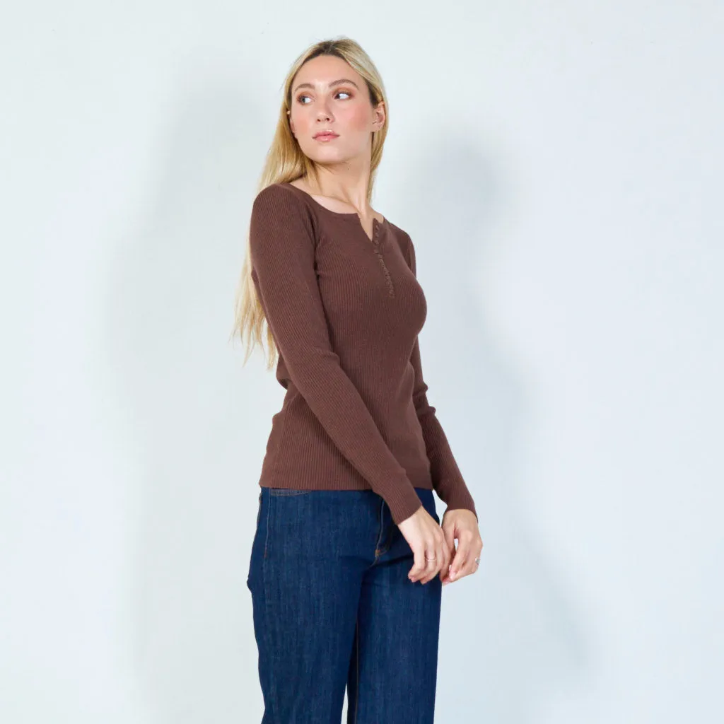 Casual ribbed henley sweater wholesale