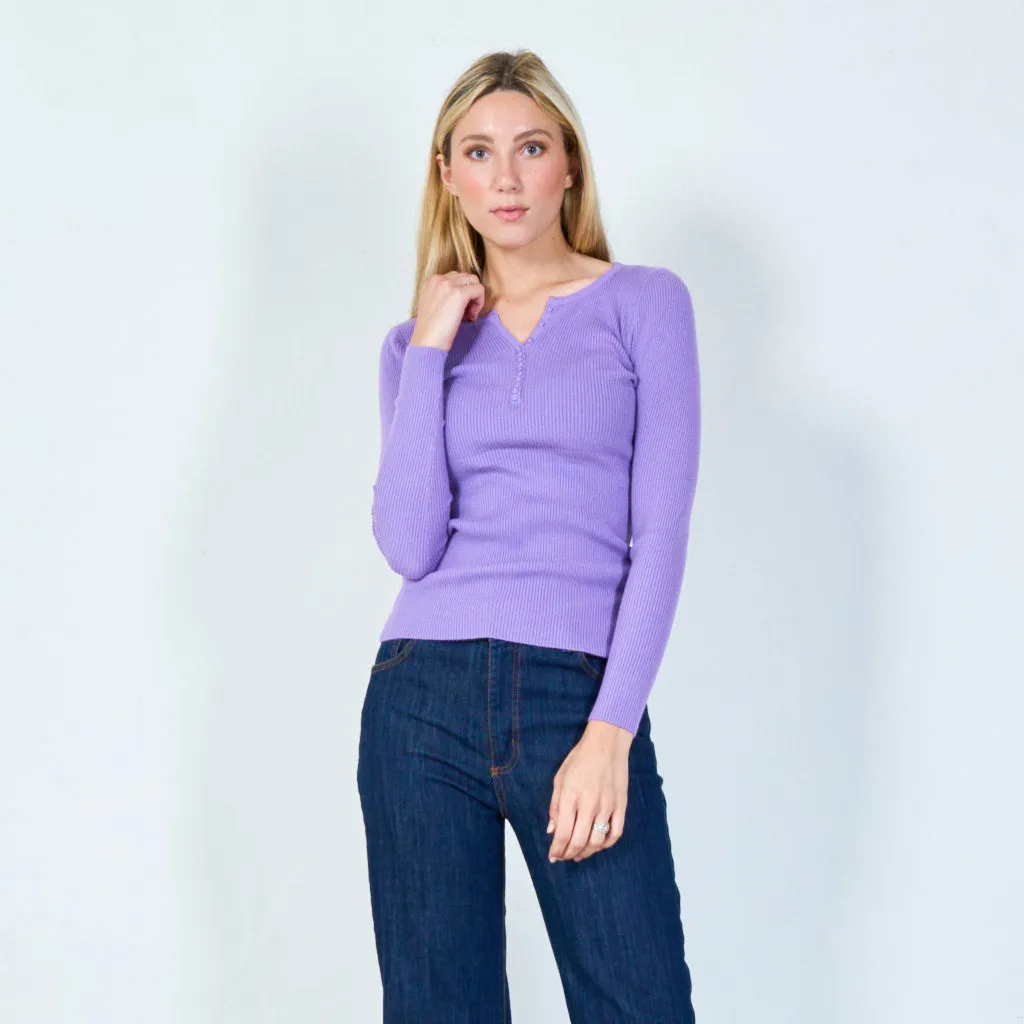 Casual ribbed henley sweater wholesale