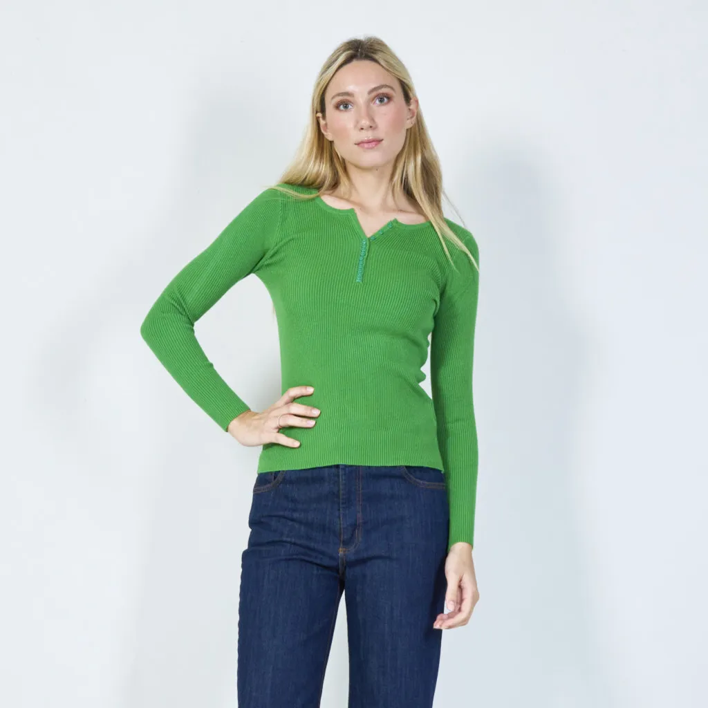 Casual ribbed henley sweater wholesale