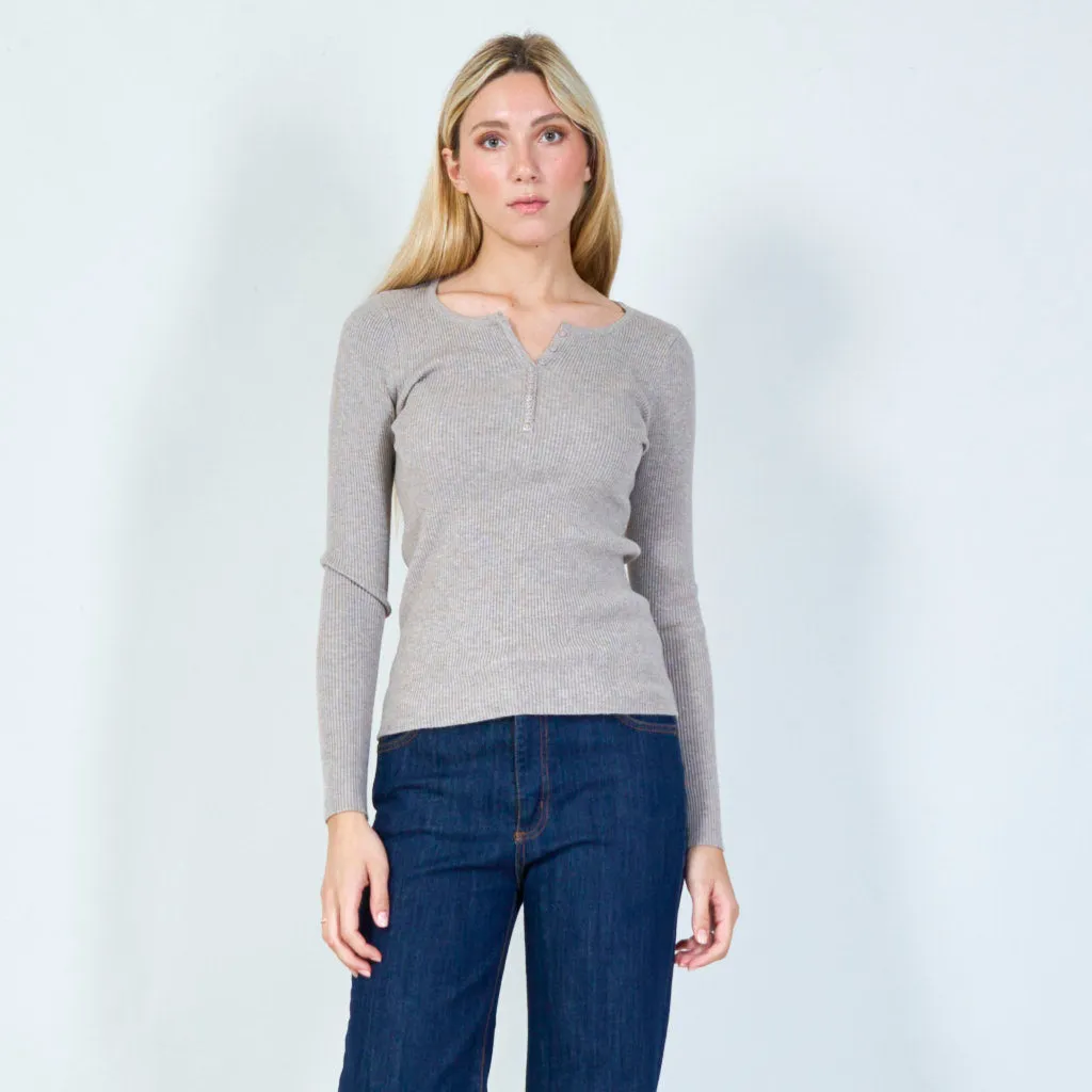 Casual ribbed henley sweater wholesale