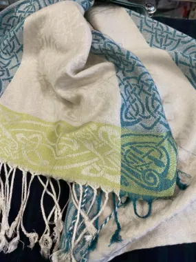 Celtic Scarf - Feenish - Shades of Green, Cream