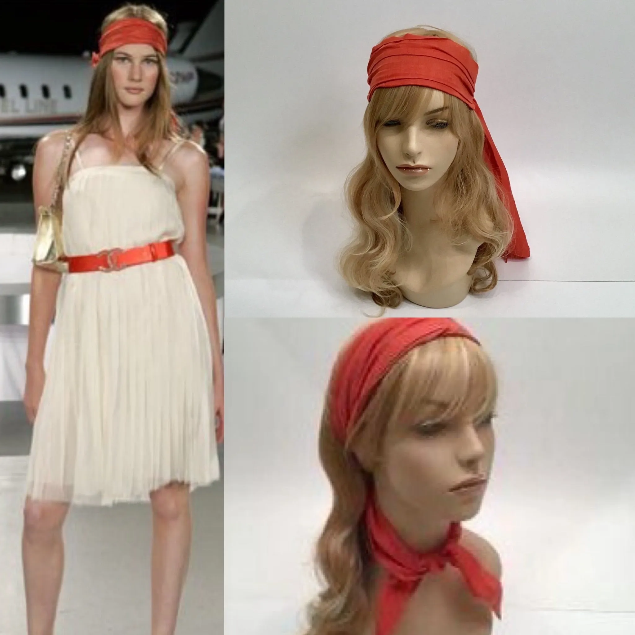 Chanel 08C Orange Cotton Scarf Neckerchief Headband headscarf Bandana