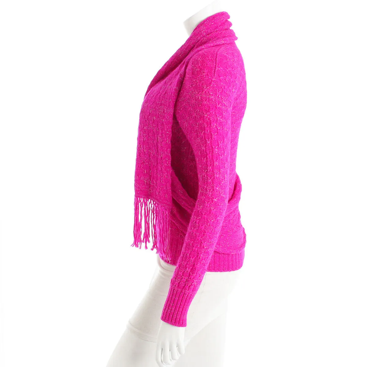 Chanel 2012 Fall 12A Pink Fuchsia Sweater w attached Scarf FR 34