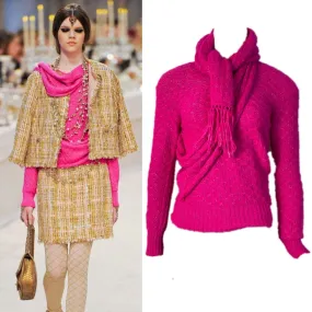 Chanel 2012 Fall 12A Pink Fuchsia Sweater w attached Scarf FR 34