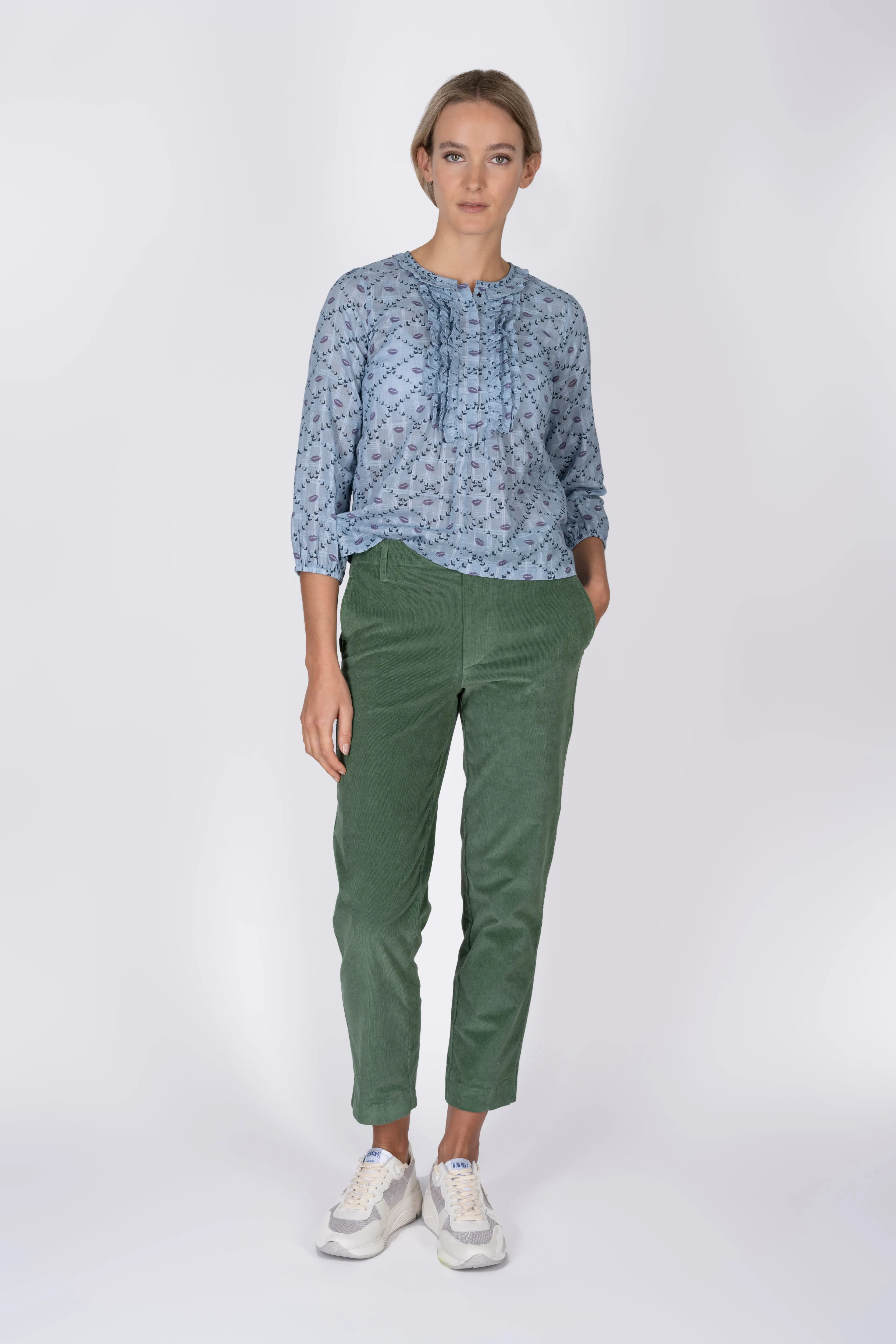 Chive-Green Pincord Chino Trousers