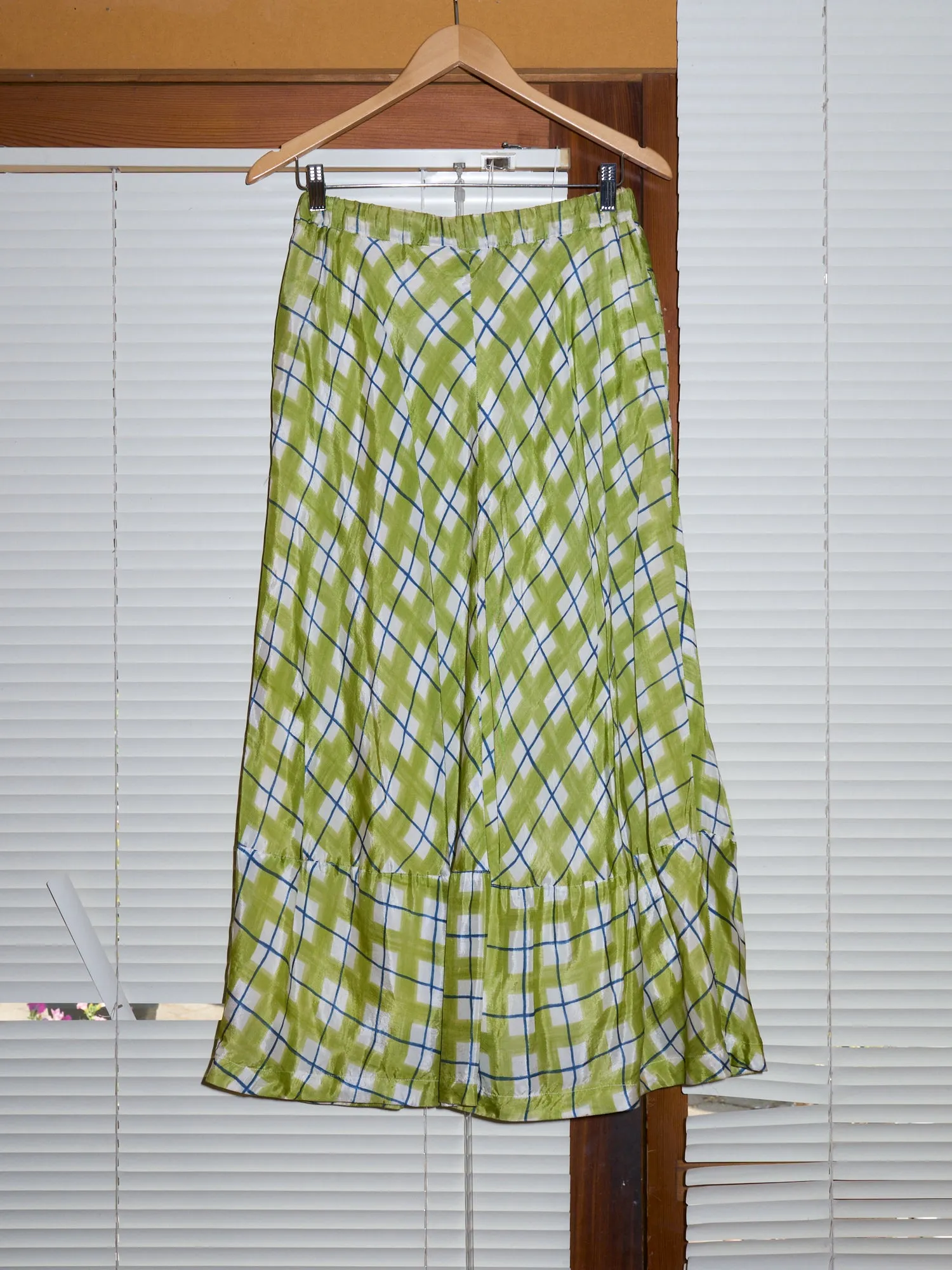 Comme des Garcons 1993 green rayon check short sleeve shirt skirt set - womens M