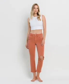 Copper Brown - High Rise Crop Slim Straight Jeans