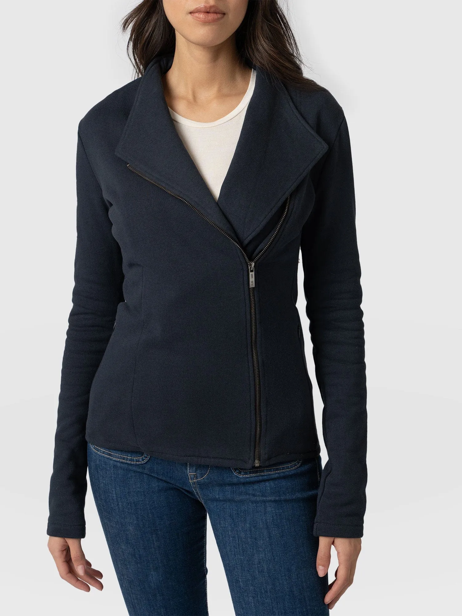 Cotton Biker Jacket - Navy