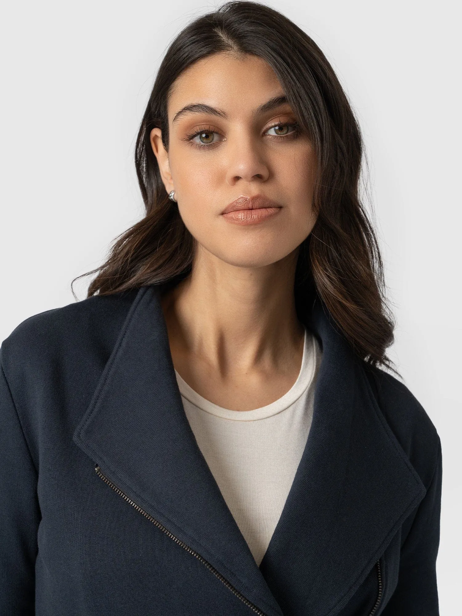 Cotton Biker Jacket - Navy