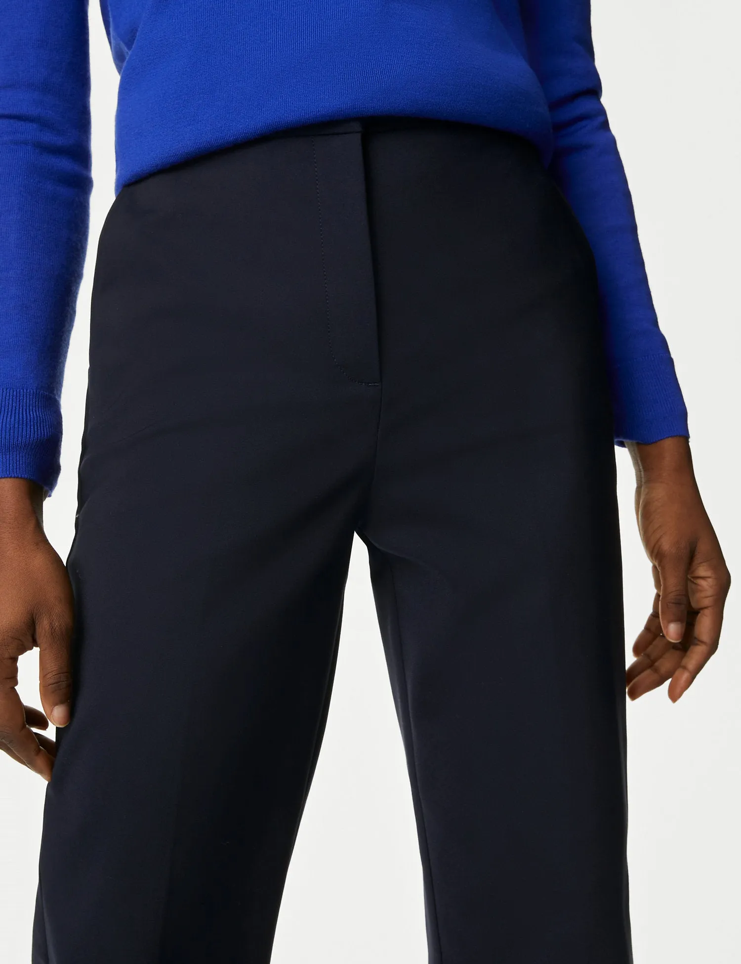 Cotton Blend Slim Fit Ankle Grazer Trousers