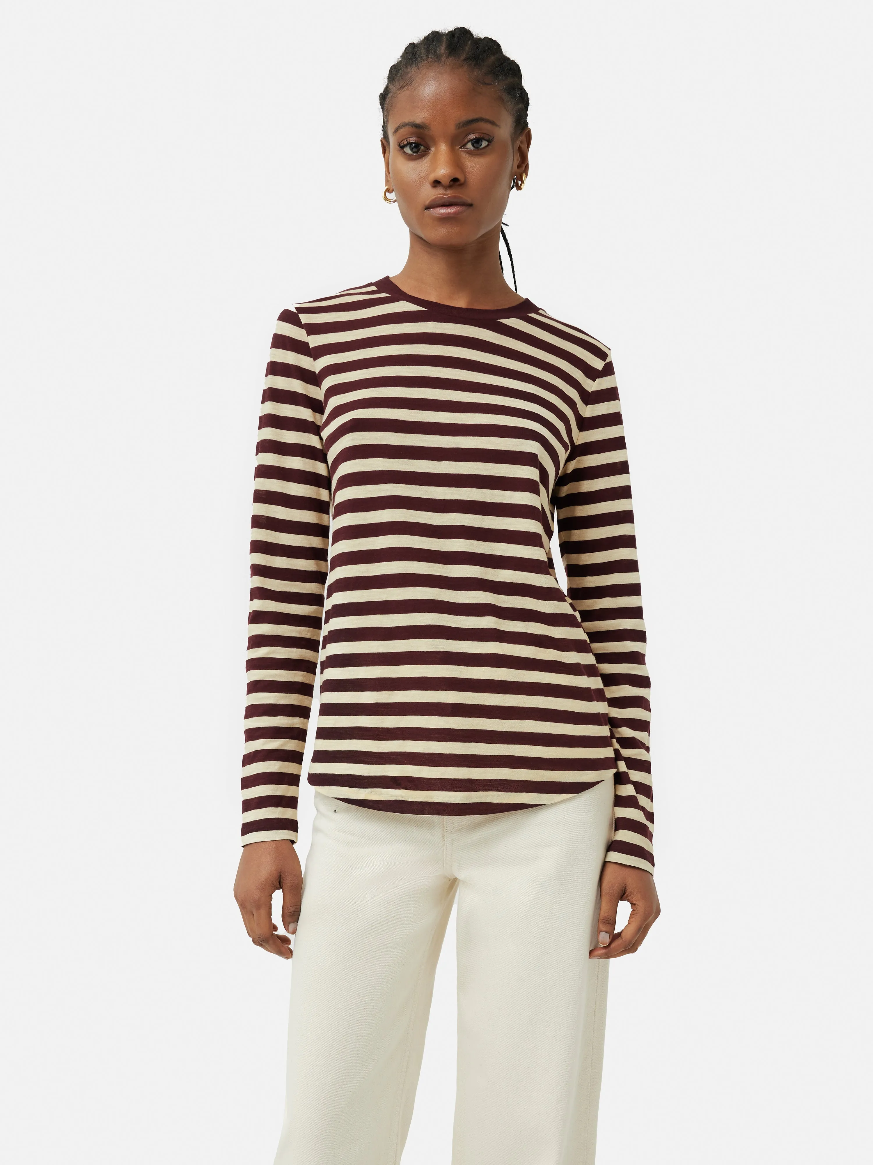 Cotton Slub Stripe Long Sleeve Tee | Burgundy