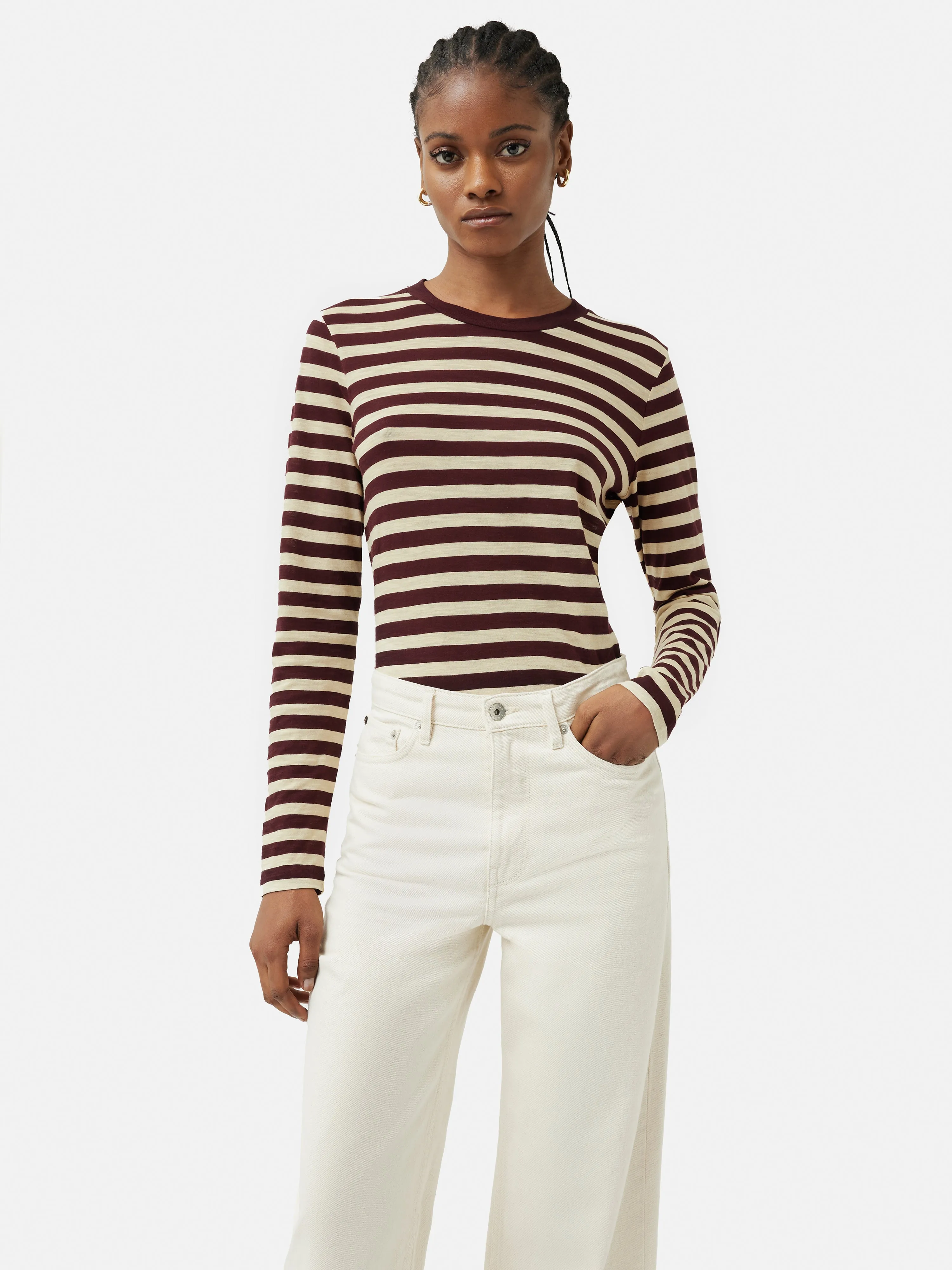 Cotton Slub Stripe Long Sleeve Tee | Burgundy