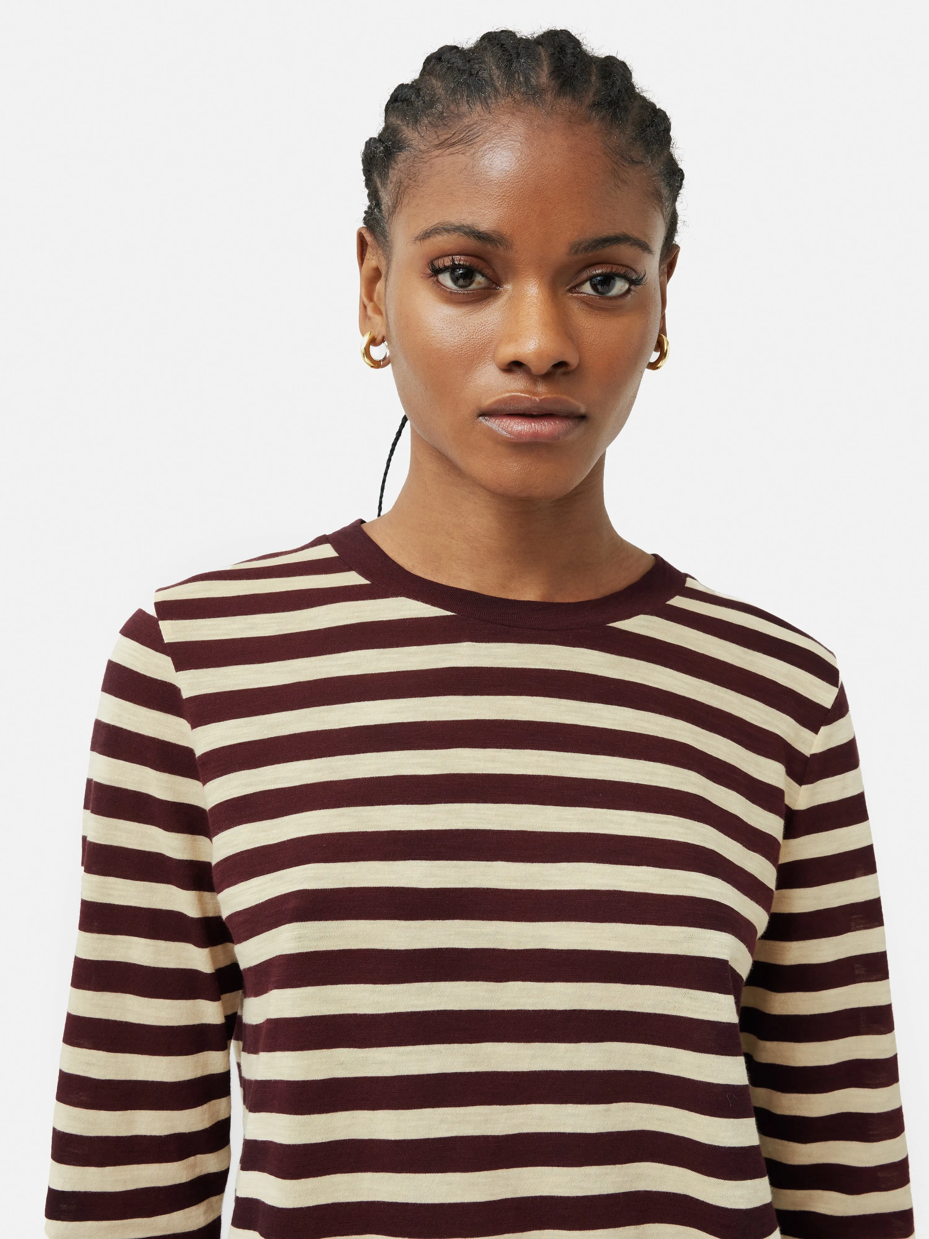 Cotton Slub Stripe Long Sleeve Tee | Burgundy