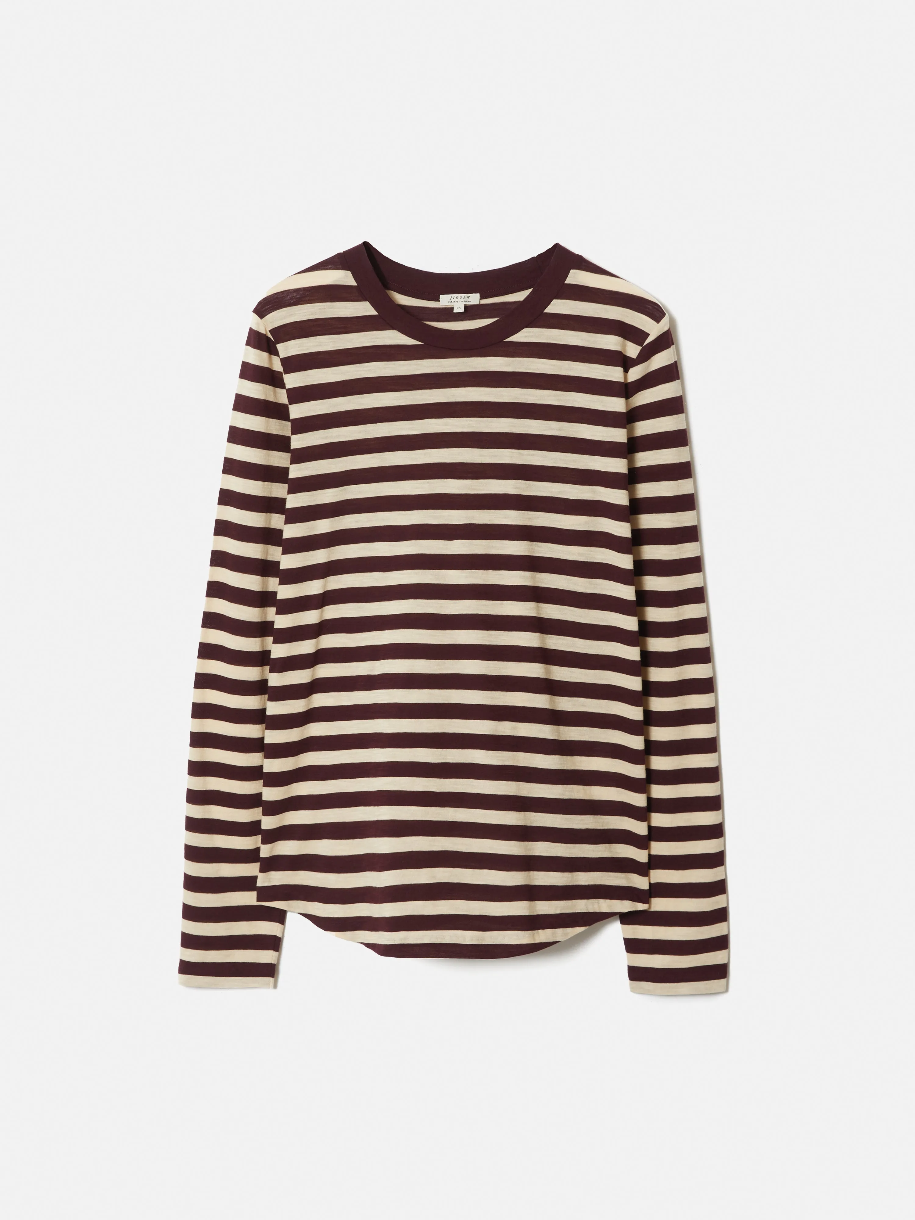 Cotton Slub Stripe Long Sleeve Tee | Burgundy