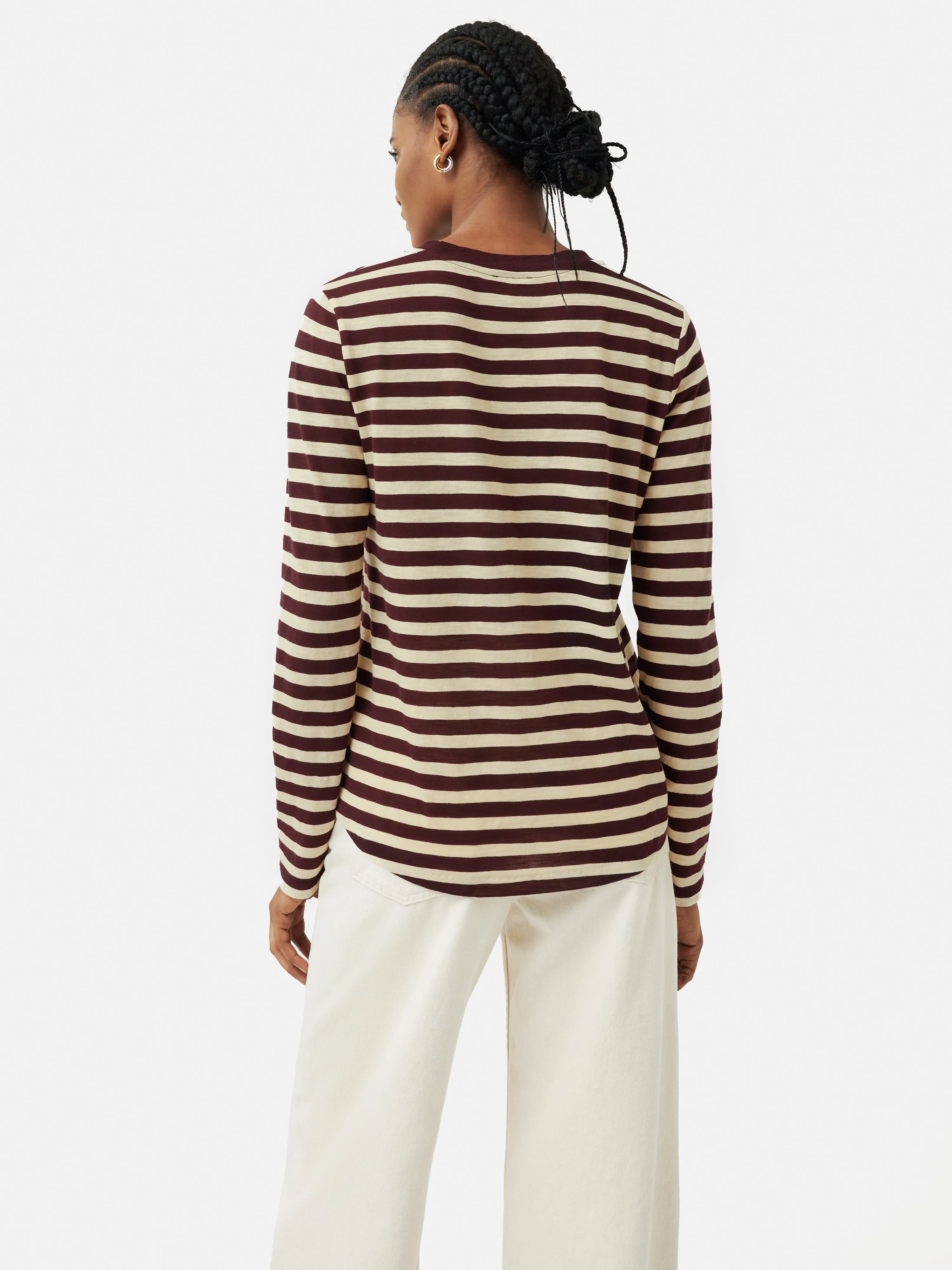 Cotton Slub Stripe Long Sleeve Tee | Burgundy