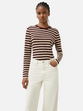 Cotton Slub Stripe Long Sleeve Tee | Burgundy