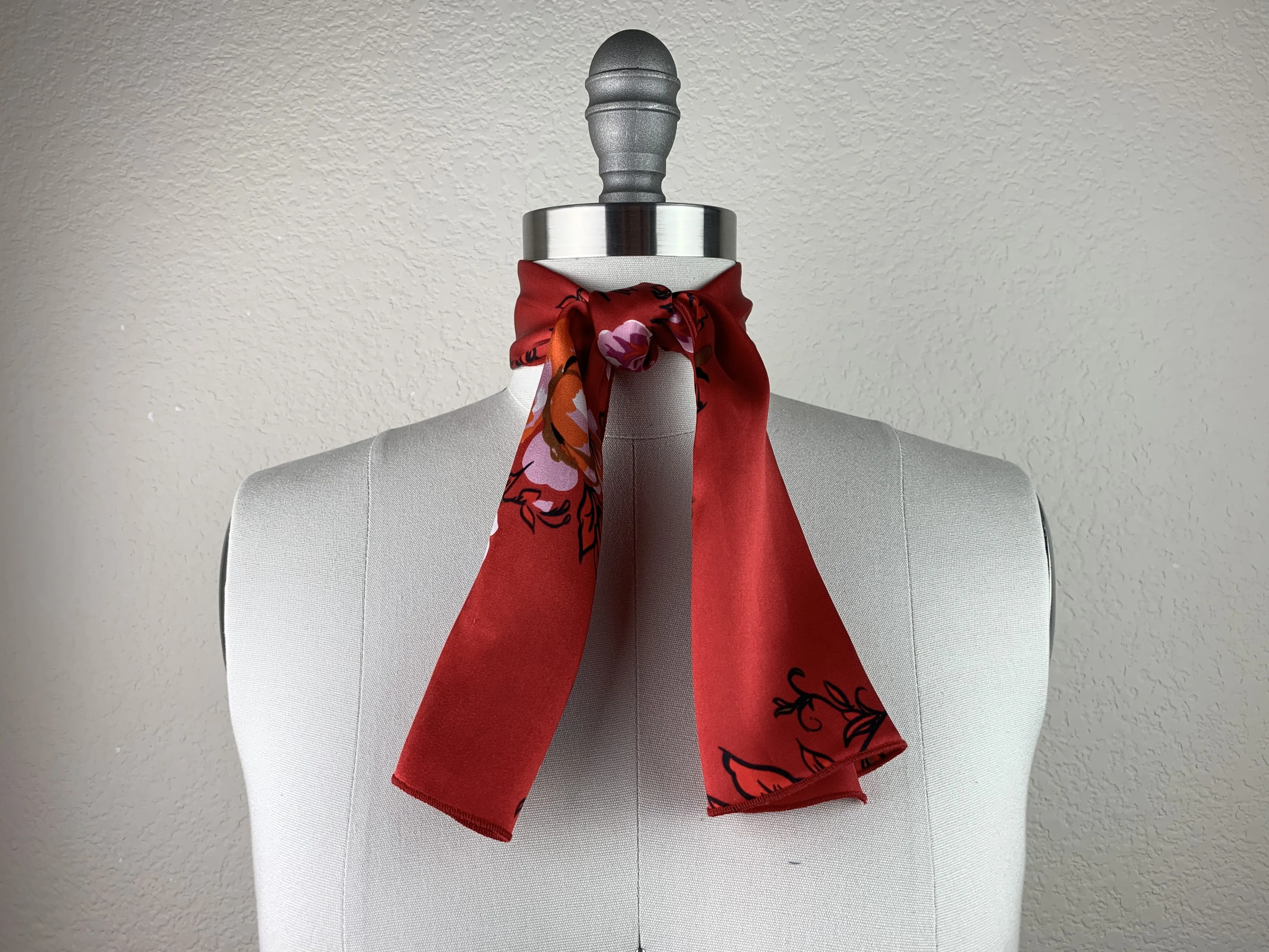 CR Bright Red Floral Silk Scarf