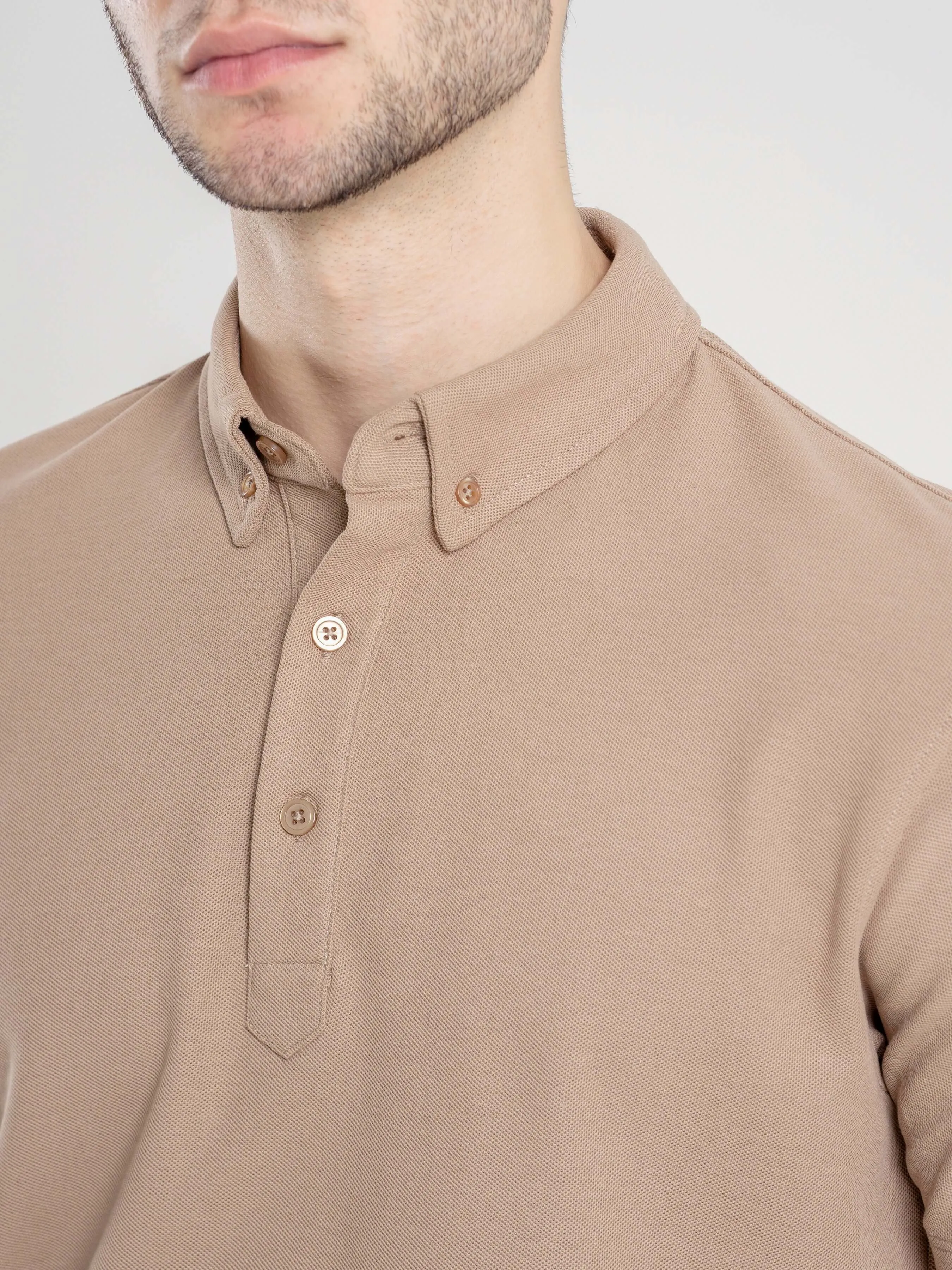 Dante Polo Button Down Short Sleeve - Beige