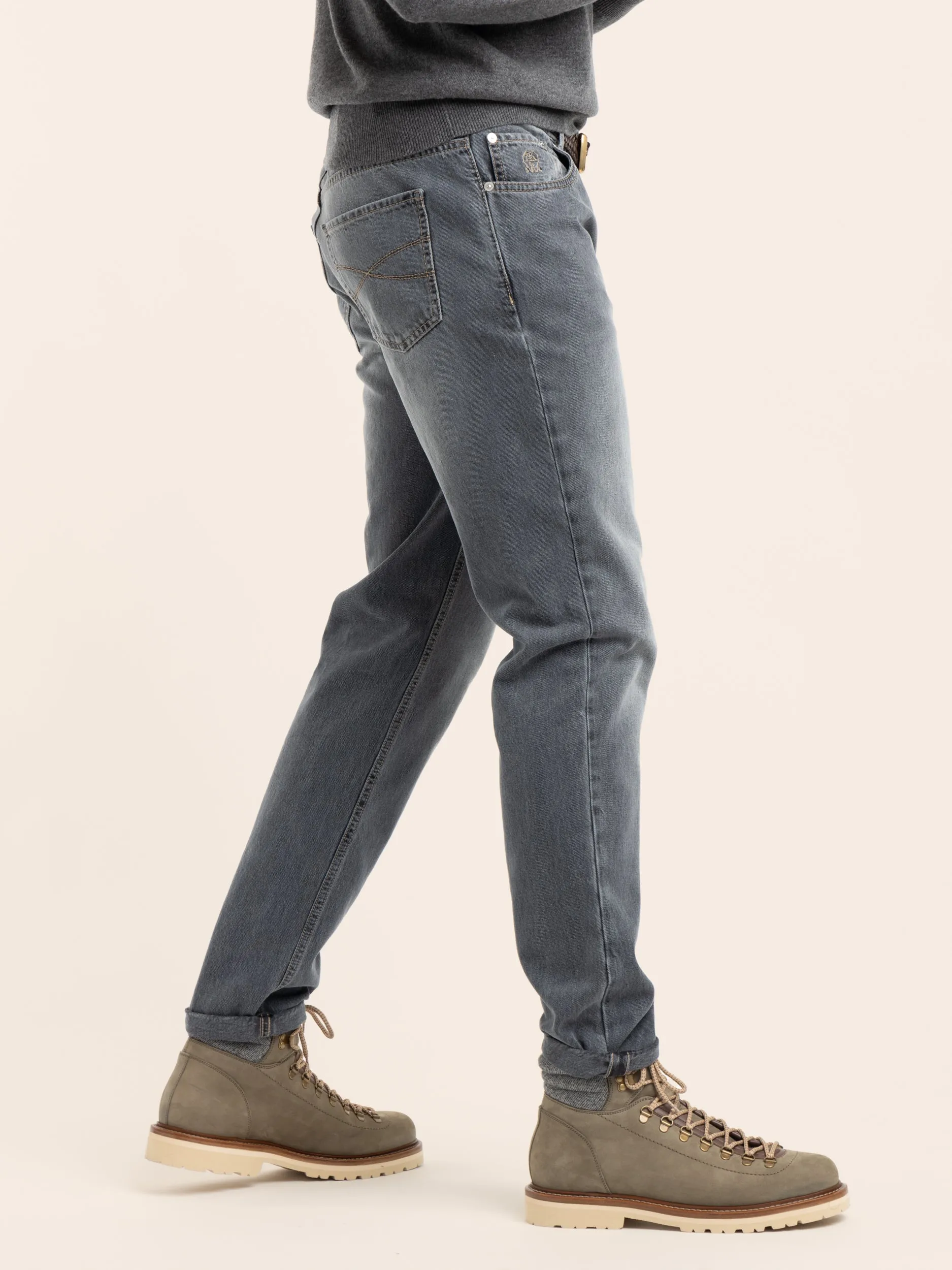 Dark Grey Leisure Fit Five-Pocket Jeans