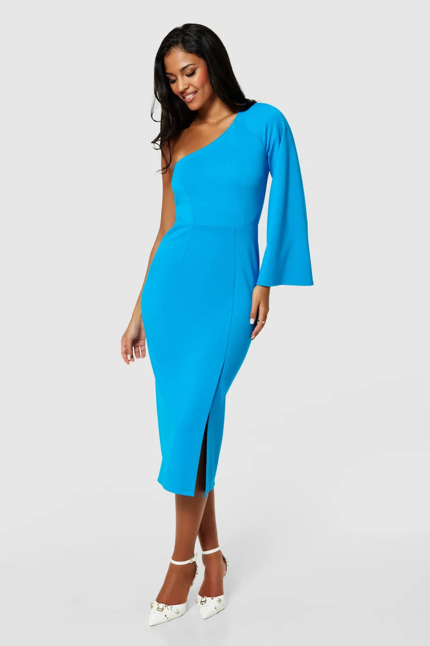 Davina Aqua One Shoulder Pencil Dress