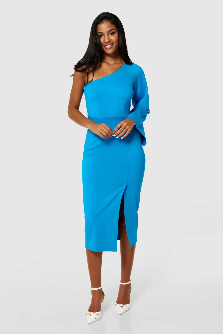 Davina Aqua One Shoulder Pencil Dress