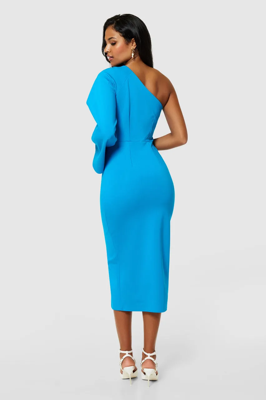 Davina Aqua One Shoulder Pencil Dress