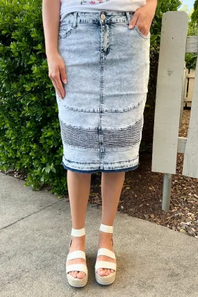 Devyn Moto Denim Skirt in Acid Wash