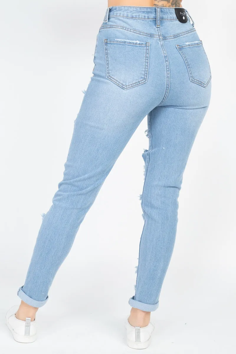 Distressed Straight Leg Jeans