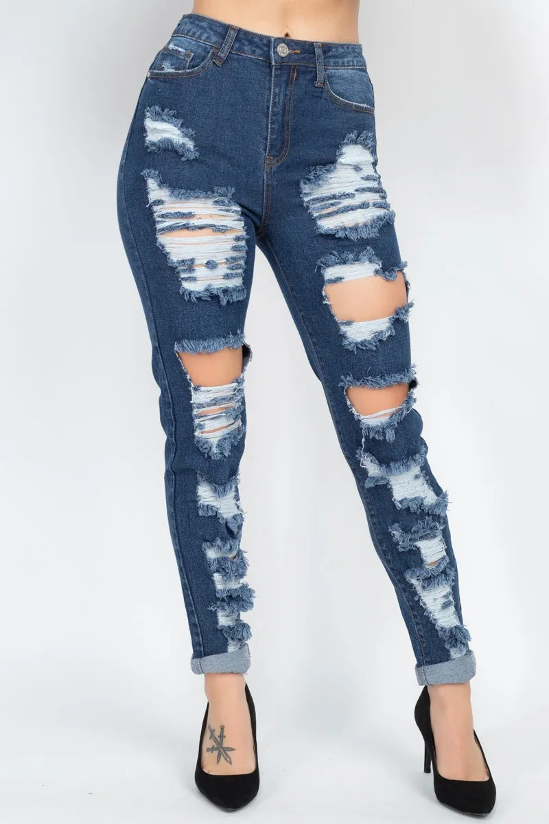 Distressed Straight Leg Jeans