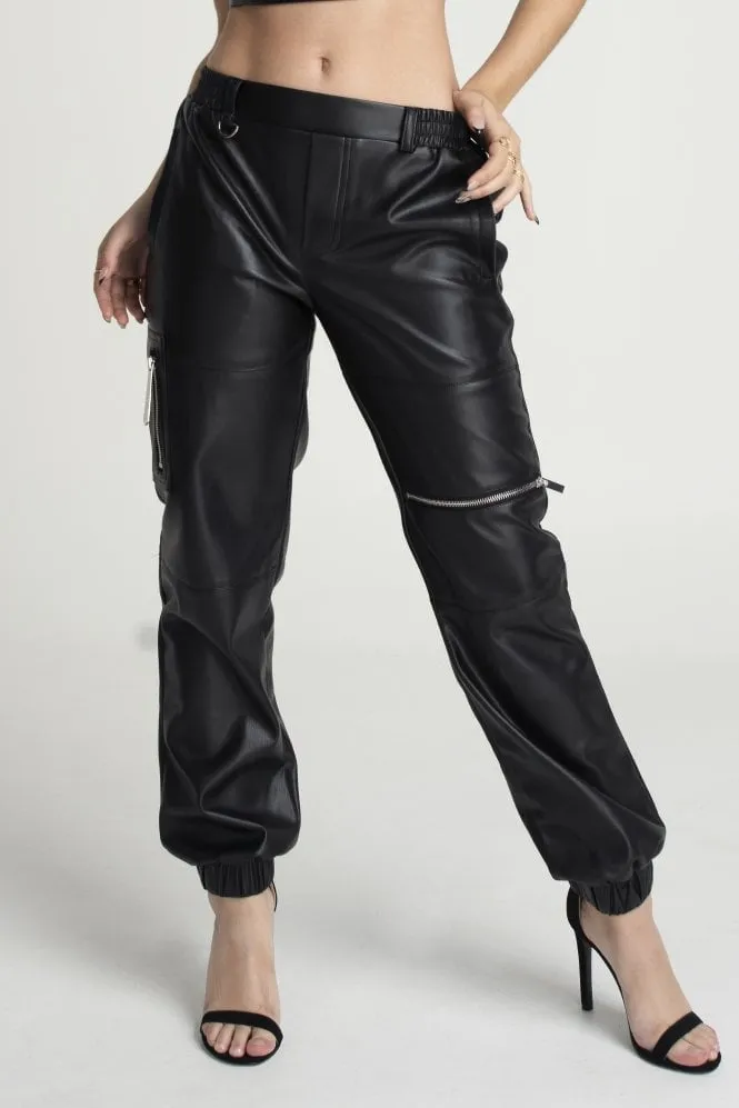 Double Second Black Vegan Leather Utility Trousers