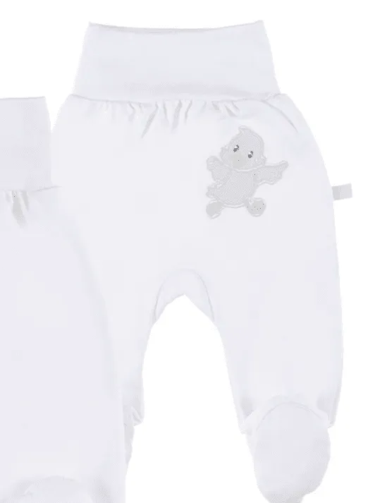 Early Baby Footed Trousers, Embroidered Chick On The Rear - White