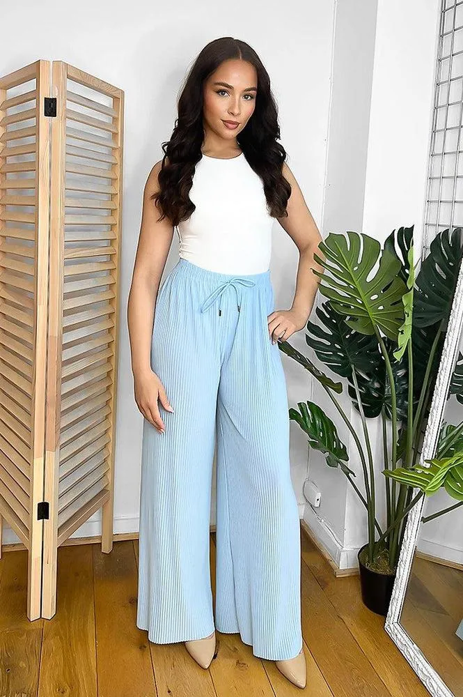 Elastic Drawstring Waist Palazzo Trousers