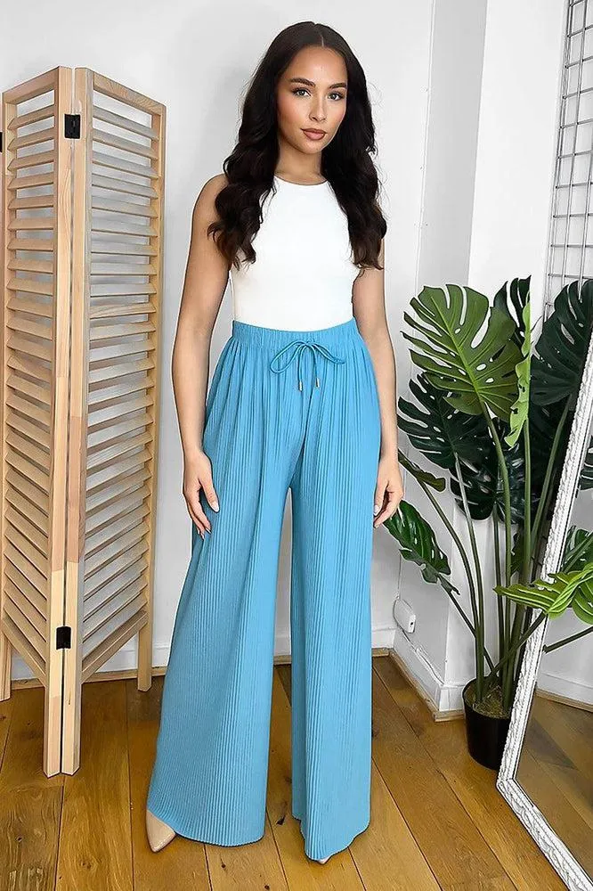 Elastic Drawstring Waist Palazzo Trousers