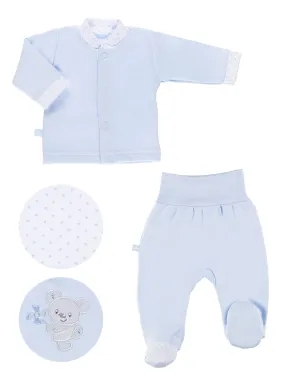 Embroidered Bear Trousers & Top Set - Blue