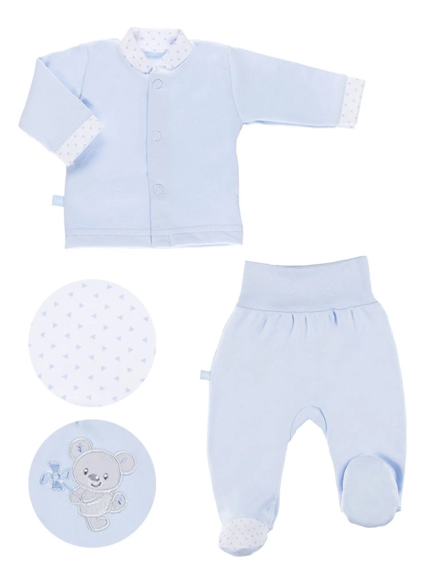 Embroidered Bear Trousers & Top Set - Blue