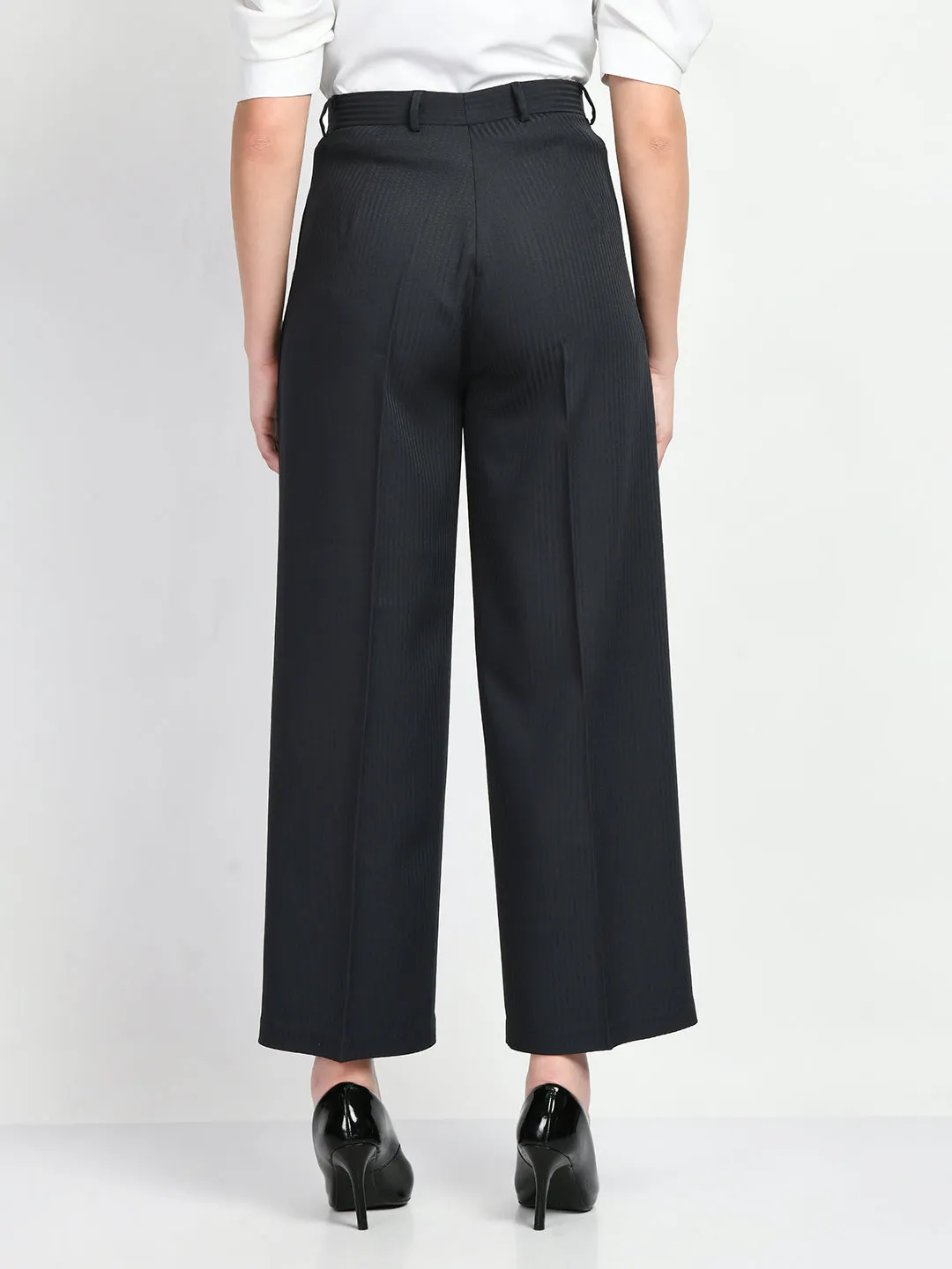 Exude Prowess Striped Wide Leg Trousers (Navy)