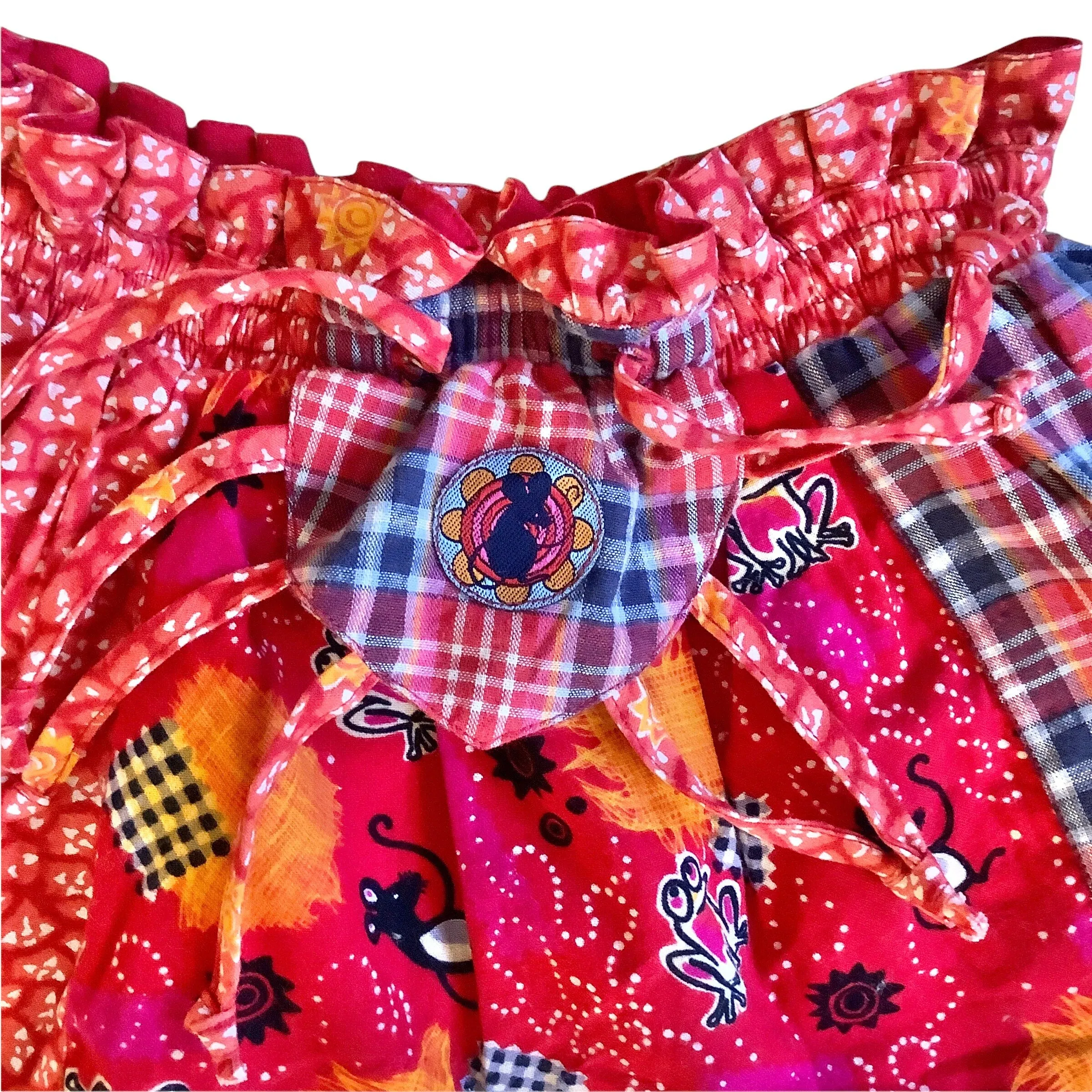 French Vintage 80s Red Printed Girl's Skirt / 5-6Y