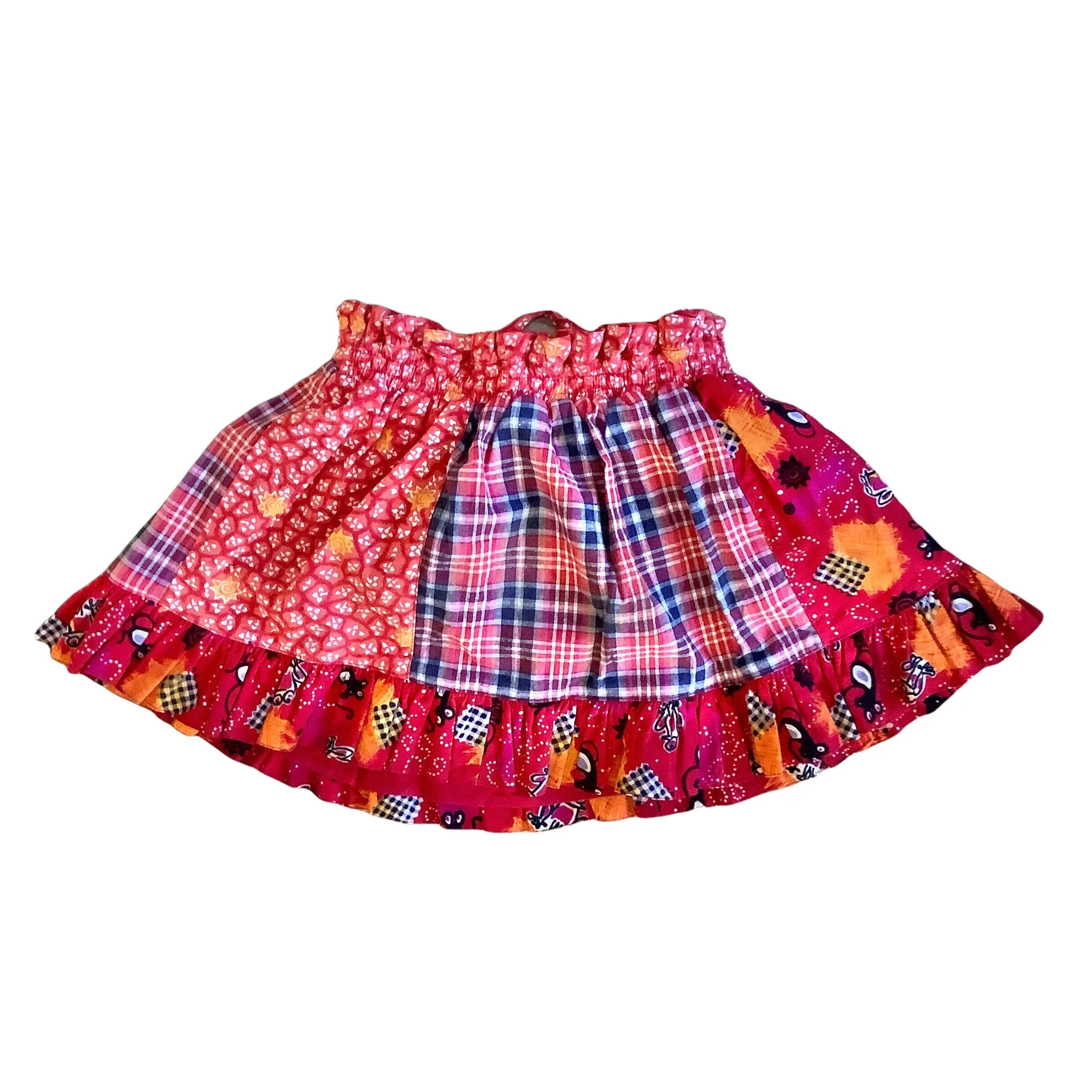 French Vintage 80s Red Printed Girl's Skirt / 5-6Y