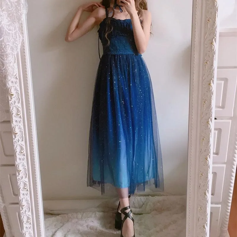 Galaxy Blue/Black Starry Fairy Dress SP179990