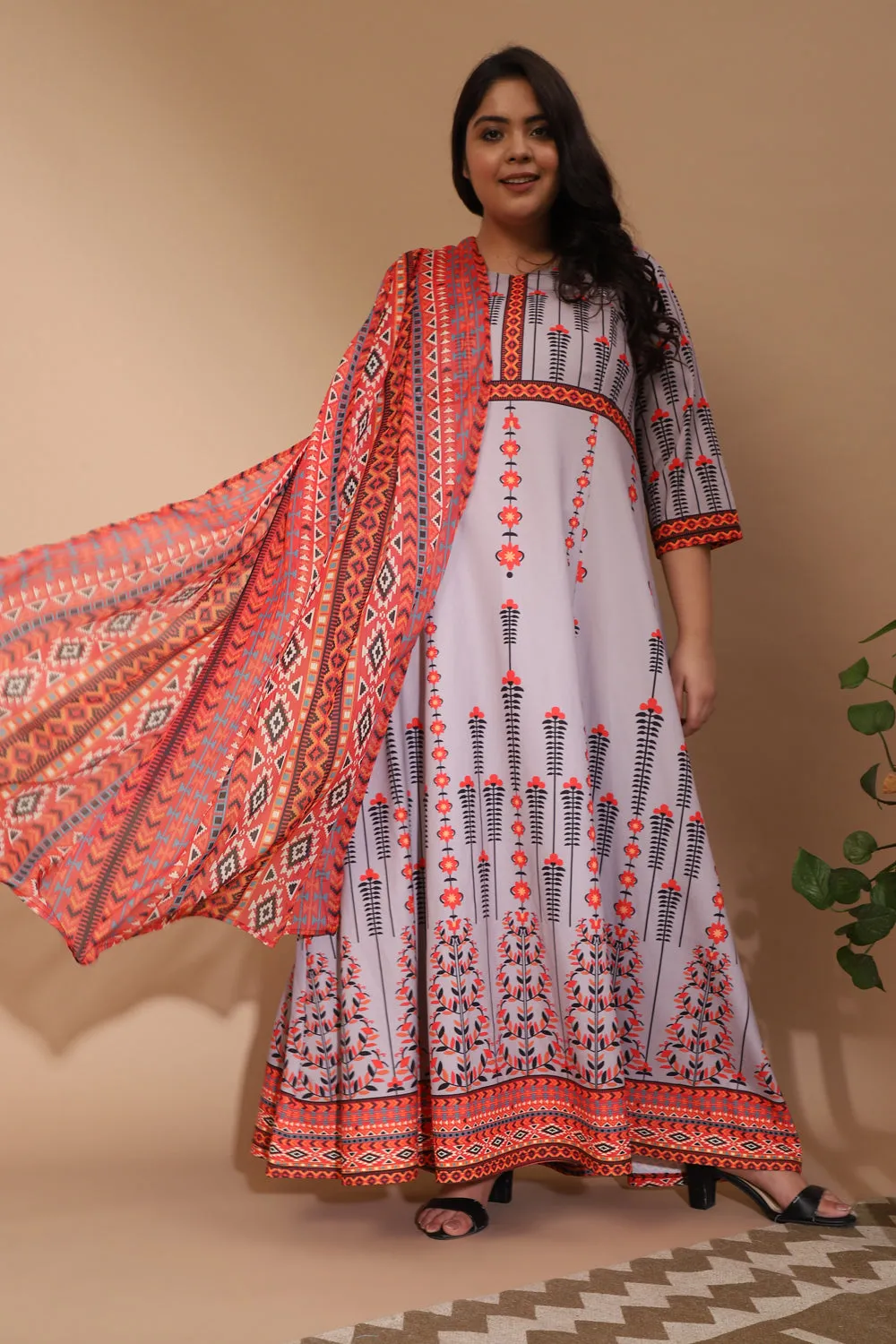 Grey Advika Printed Dupatta