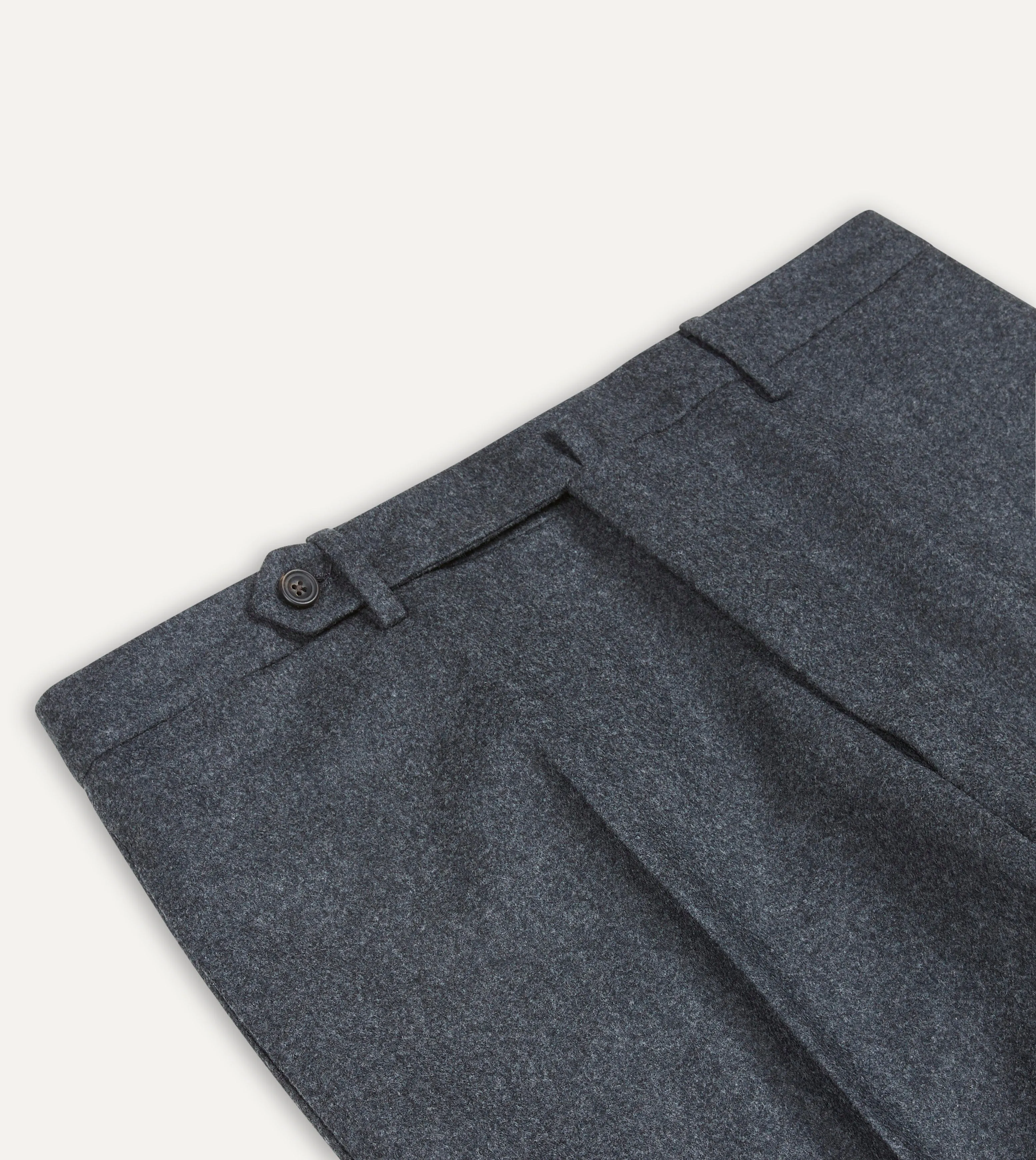 Grey Wool Flannel Flat Front Trouser