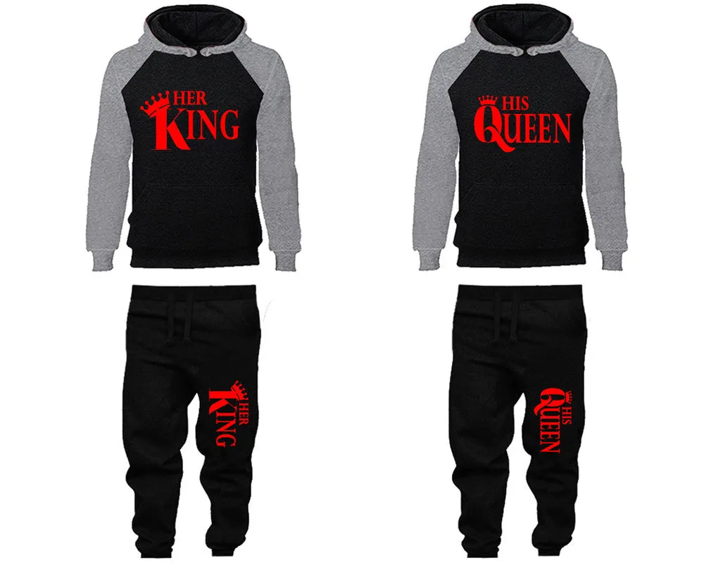 Her King His Queen Couple Hoodies and Jogger Pants, Matching Top and Bottom Set