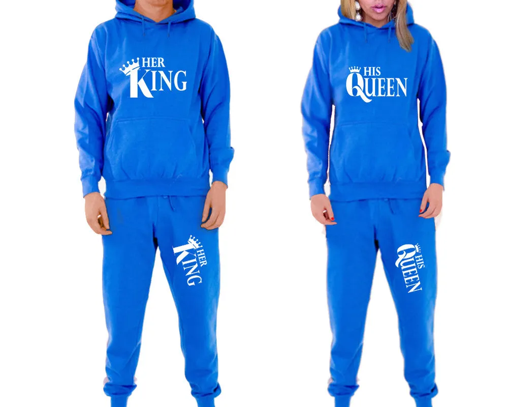 Her King His Queen Couple Matching Hoodie and Jogger Pants Top&Bottom Sets